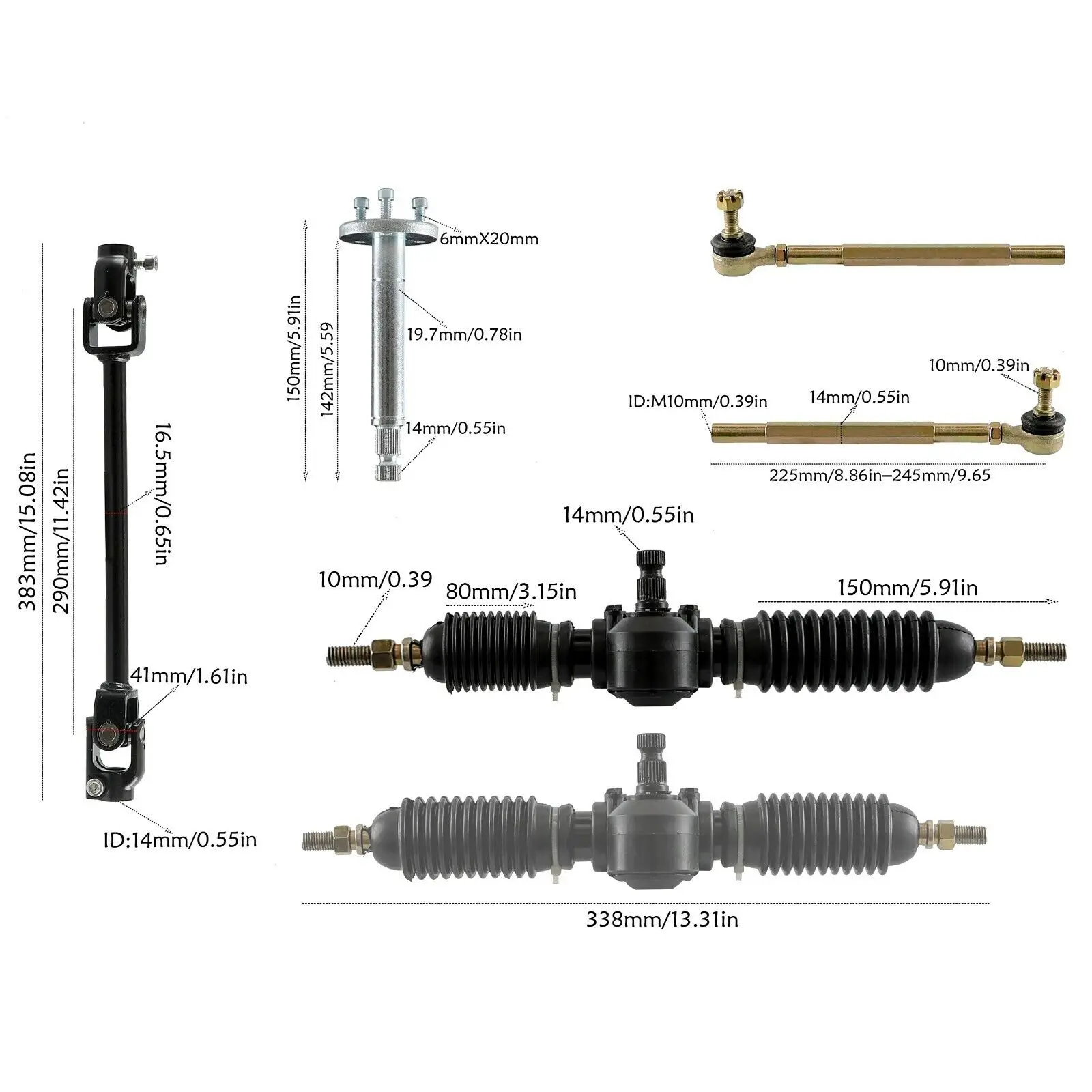 ATV Quad Go Kart Cart Steering Wheel Kit Tie Rod Gear Rack Shaft Pinion Assembly