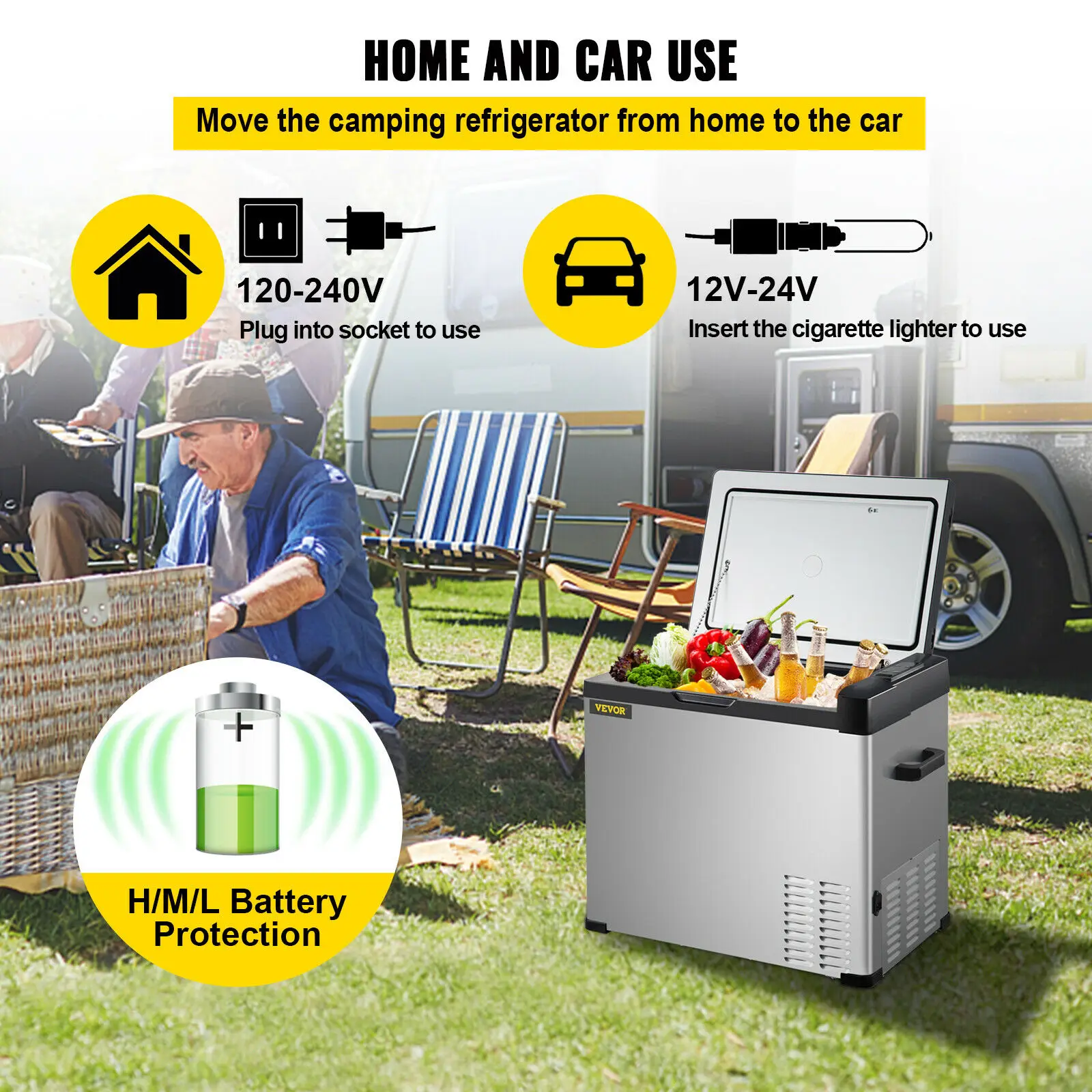 Mini Refrigerator Camping Refrigerator VEVOR 30L 40L 50L Mini Car Refrigerator Portable Small Fridge Freezer 12V/24V DC 110-240 AC Cooler for Outdoors Caravan Camping