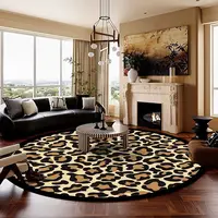 European Leopard Round Carpet Living Room Sofa Large Rugs Comfortable Bedside Non Slip Luxury Carpets Bedroom Coffee Tables Mat 2
