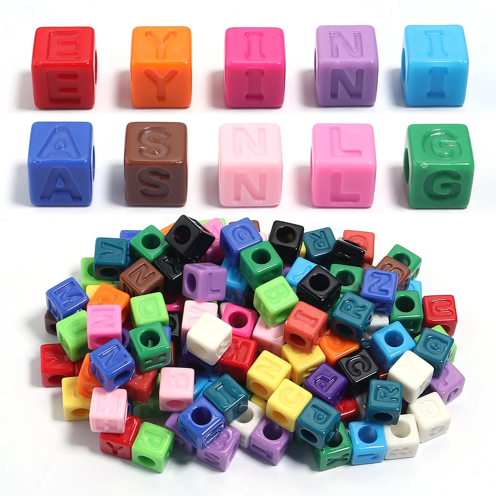 50 teile/los Colorfui Acryl Perlen Buchstaben Perlen Quadrat Große Loch Perlen Spacer Perlen Für DIY Schmuck Armband Halskette Zubehör