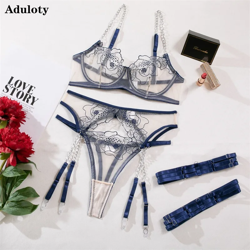 ADULOTY Multicolor Lace Mesh Perspective Women Underwear Set