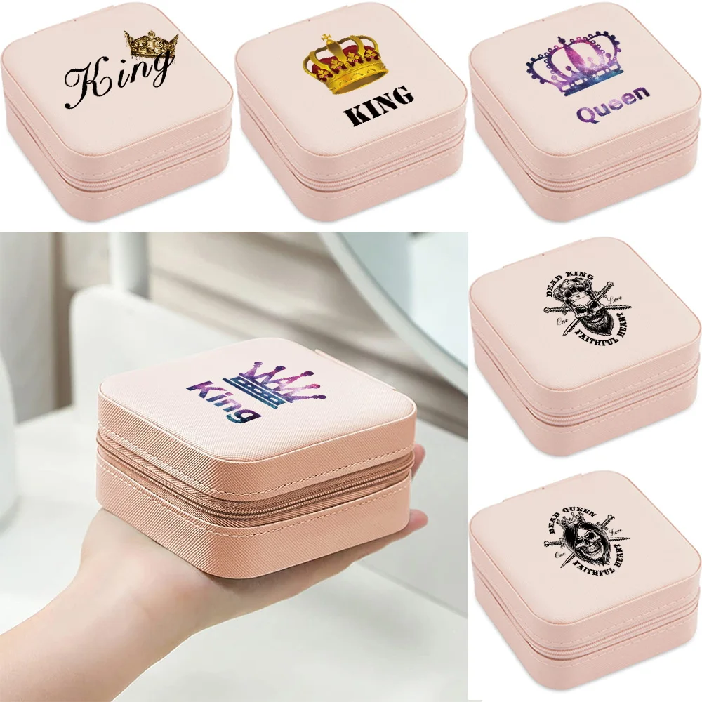 

Jewelry Box 2023 Travel Ring Earrings Organization King Pattern Printed Zipper Bag Double Storage Large Flap Leather Double Box