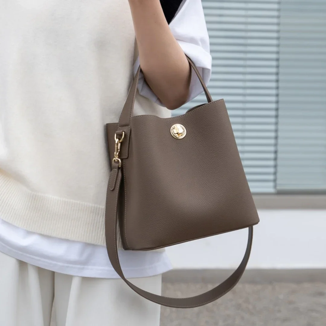 Genuine Leather Bucket Bag Handbag Top Layer Leather Women's Crossbody Bag Shoulder Bag Fashion New 2025 6