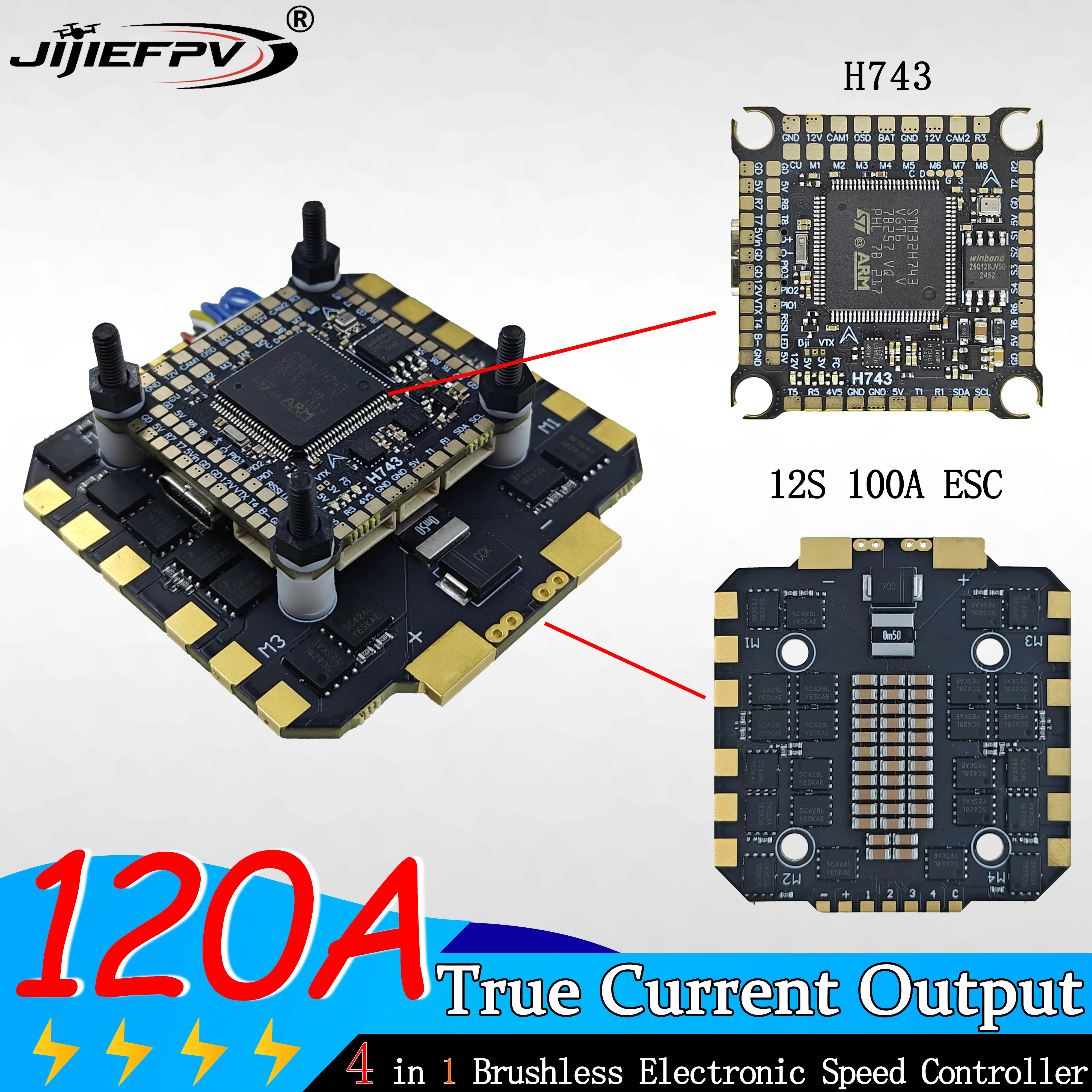 JIJIEFPV 120A 100A 80A 3-12S 4IN1 ESC H743 pile H7 FC contrôleur de vol pile FPV pour cadre de Drone MARK4 13 pouces FPV – Image 3