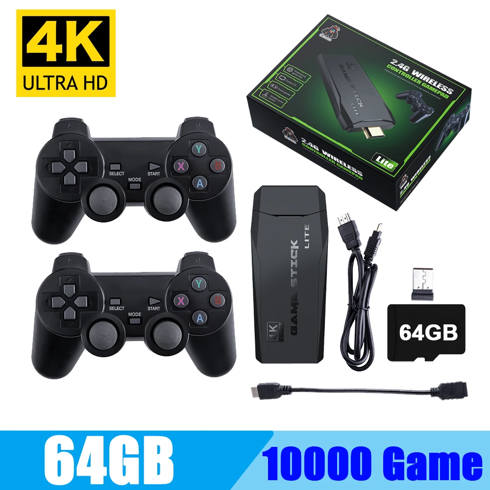 

Wireless Video Game Console 4K HD Display on TV Projector Monitor Classic Retro 10000 Games Double Controller Player