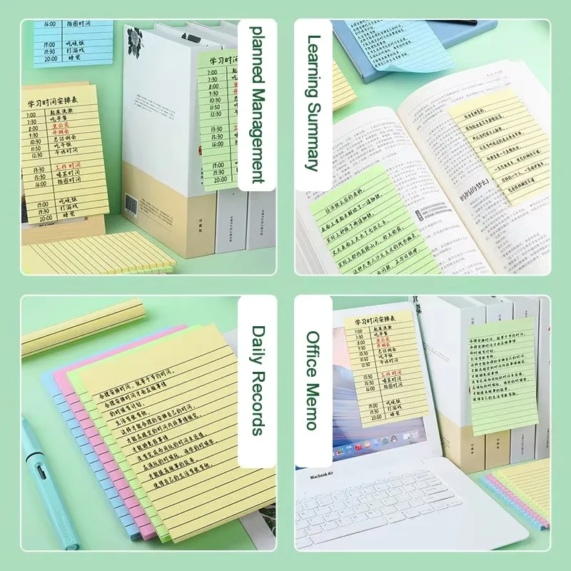 200sheets Line Sticky Notes 4 Colors Portable Student Note Marker Writing Sticky Notes Self-Adhesive Easy To Apply Notepad - 6