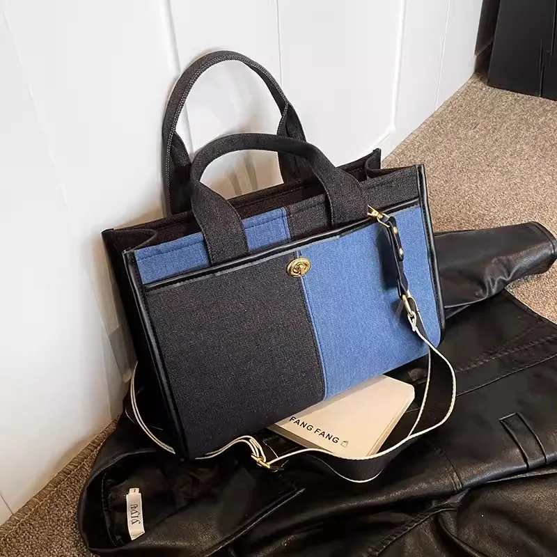 Handbag Woman Fashion Luxury Denim Blue Shoulder Bag Briefcase Messenger Bags Large Capacity Work Study Street Tote Bag Purses
