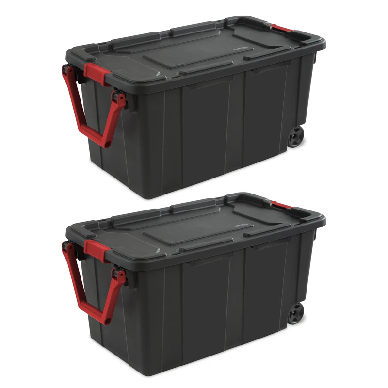 2PCS 40 Gallon Industrial Tote Plastic Storage Bins Wheeled Large