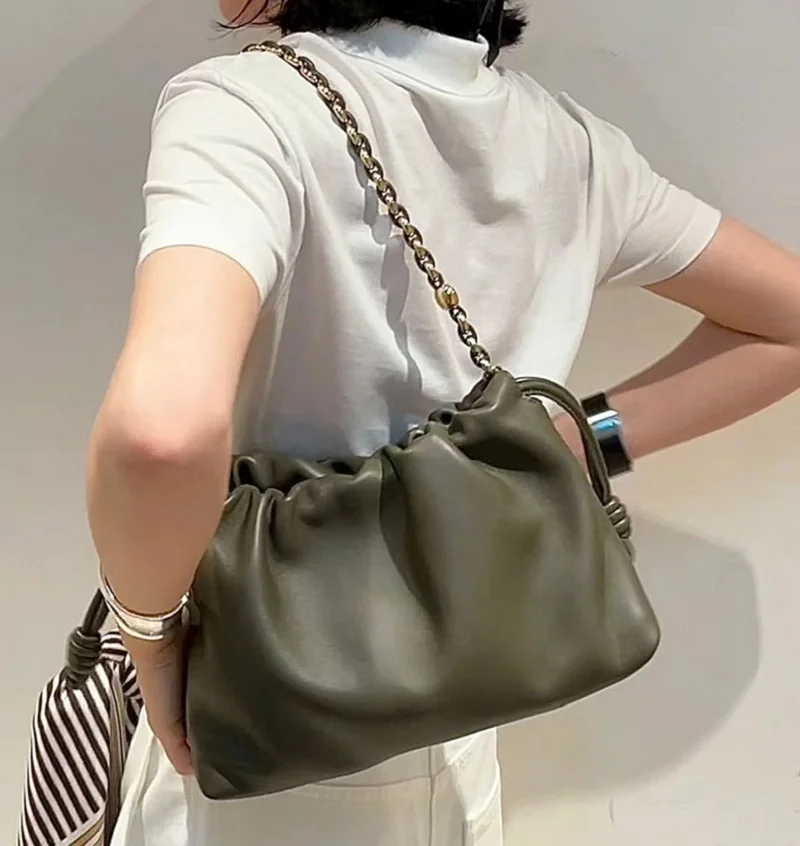 VIELINE New Women's Drawstring Cloud Bag Blessing Bag Hobos Bag Real Leather One Shoulder Crossbody Bag Casual Bucket Bag 4