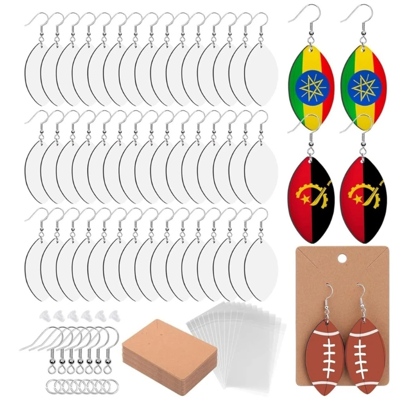 

60 Pcs Sublimation Earrings Rugby/Football Designs Ear Studs Fashionable Heat Transfer Ear Pendant Jewelry Accessory