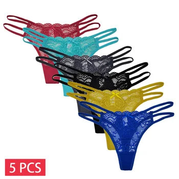 5 PZ/SET Lingerie Sexy Perizoma di Pizzo Donna Low G String Ragazze Mutande M-XL Trasparente T-back Biancheria Intima Delle Donne Mutandine 1