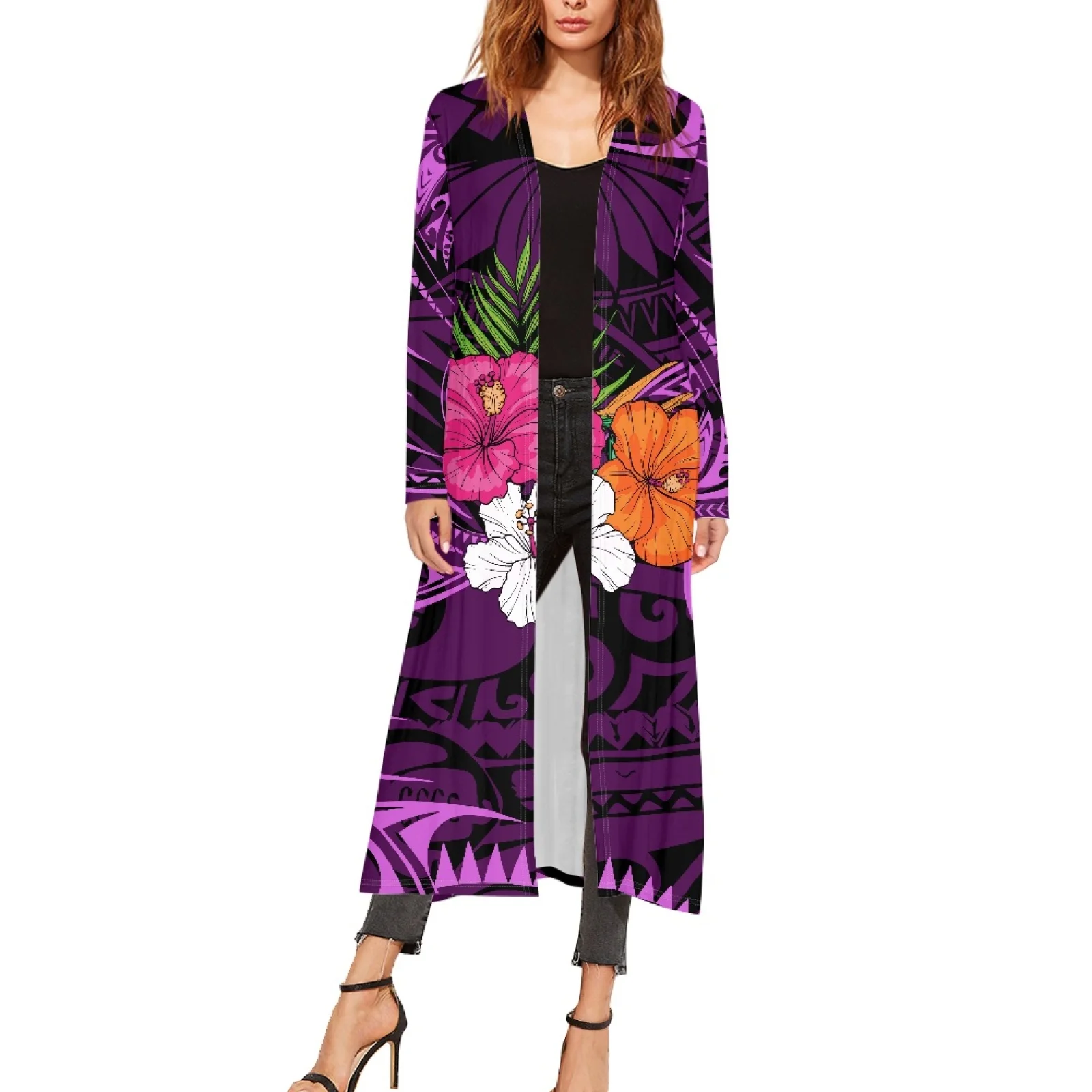 

Женская куртка-купальник с длинными рукавами, гавайская Татуировка тотема, винтажная накидка для пляжной леди, красный, Гавайи, лето, свободный 5XL