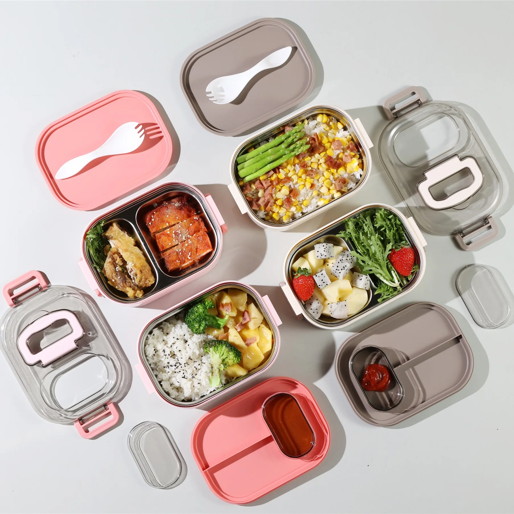 Portable Lunch Box, Bento Box With Compartments & Sauce Box