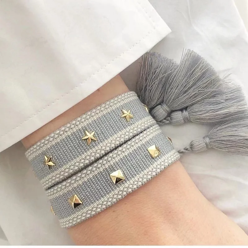 Hand Woven Bracelets Adjustable Studded Stars Bracelet Fashion Jewelry Gifts - Image 5