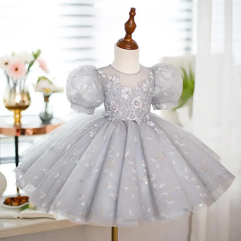 

Children's Holy Communion Luxury fairy flower Girls Beaded Sequin Wedding Gown Kids Dresses Baby Girls Birthday Party ball Dress