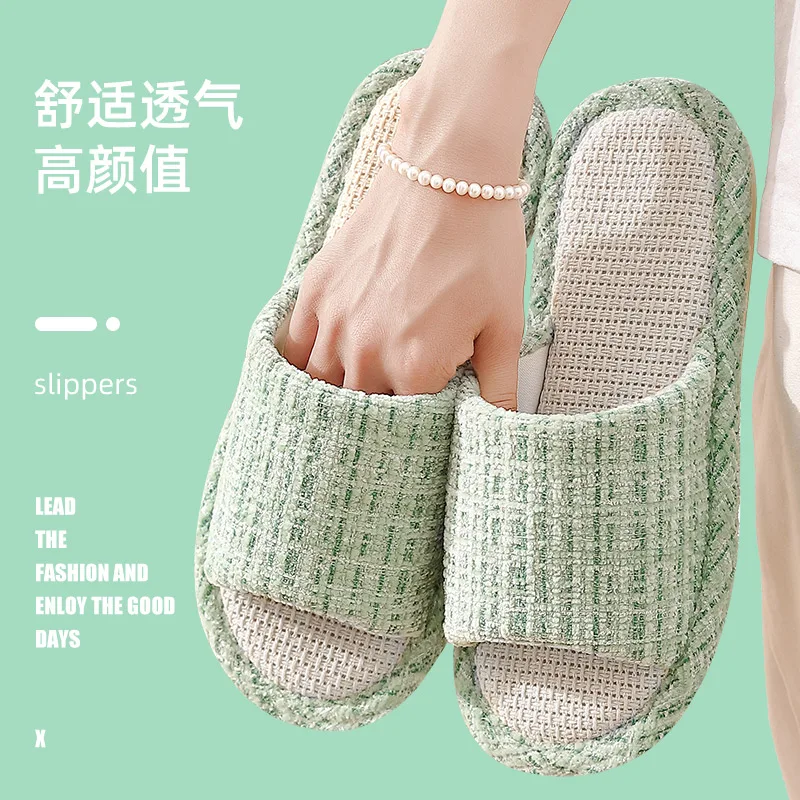 QYCKABY Retro Linen Flip Flops For Women Men Outerwear Summer Flat Bottomed Beach Slippers Breathable Non slip Home Sandals