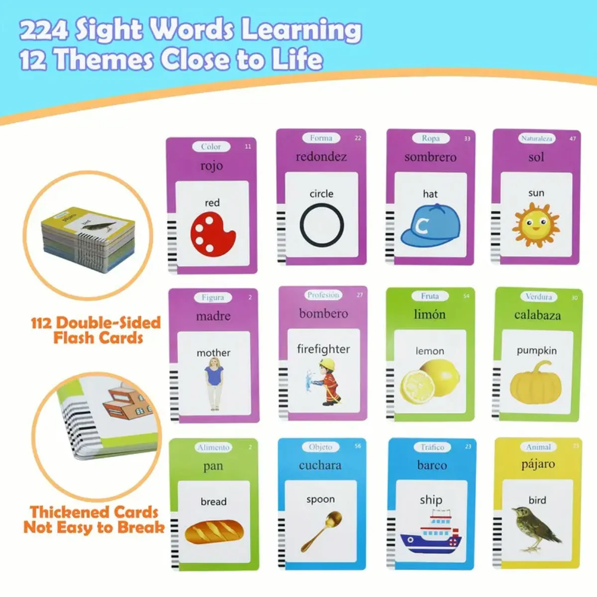 510 Spanish Flash Cards for Kids 3+Years Pocket Speech for Toddlers Montessori Toys Christmas birthday learning gift travel toy