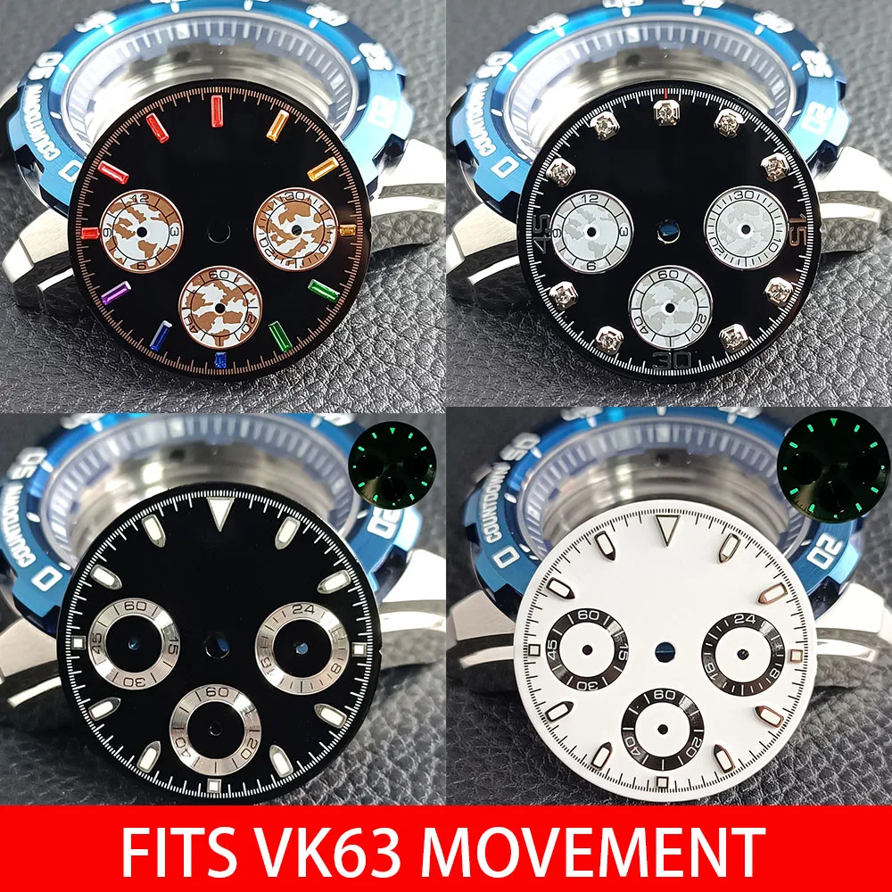 VK63 dial panda dial luminous dial suitable for 39.3mm case quartz