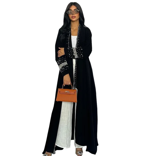 110758-e8d6c1.jpg Abaya-Cardigan ouvert de luxe pour femmes musulmanes, vêtement de prière pour femmes, caftan noir Dubaï, robe de soirée, vêtements grande taille avec ceinture