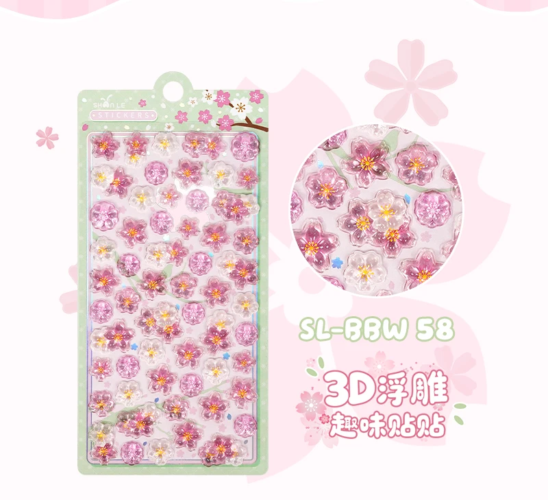 Cherry Blossom Petal Sakura Drop 3D Relief Stickers Scrapbooking DIY Journaling Stationery Diary Decor School Cute Stickers