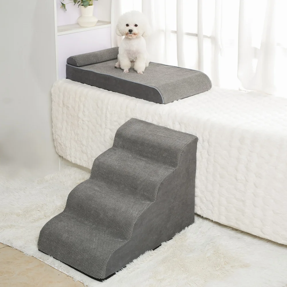 Removable Dog Stairs 5 Steps Ramp Couch Puppy Old Dog Non-Slip Removable Ladder High Couch and Bed Pet Supplies, Combined Stairc