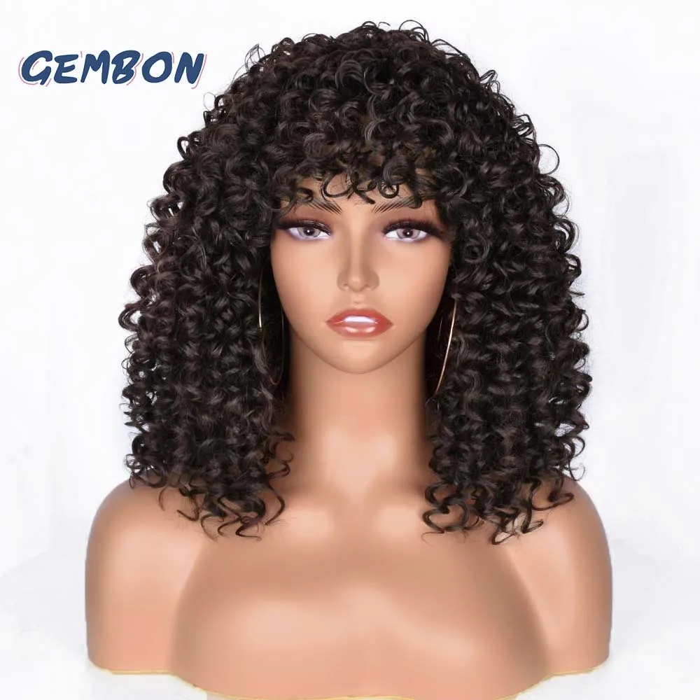 Short Afro Kinky Curly Wigs Ombre Brown Synthetic Daily Party Headgear Glueless Cosplay Wigs Heat Resistant for African women