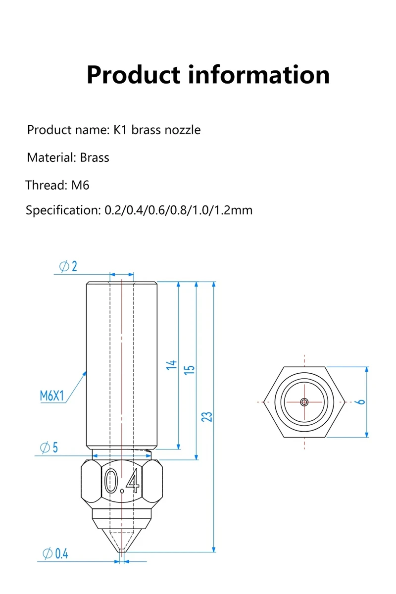 Creality Original K1 Brass Nozzle Kit High Speed M6 0.2/0.3/0.4/0.6/0.8/1.0/1.2mm for K1 FDM 3D Printer Parts Non Stick Filament