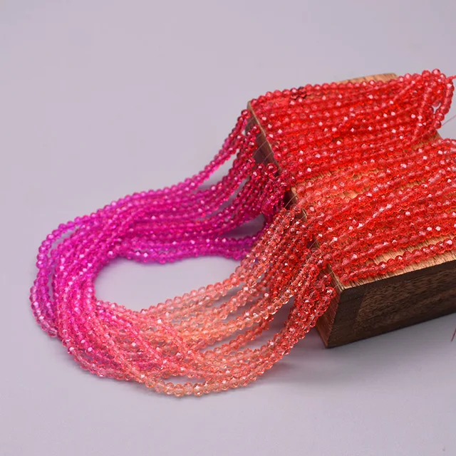 1 2 3 4mm Rose Red Dyeing Rondelle Crystal Glass Beads Flat Faceted Loose Spacer Glass Beads for Jewelry Making Jewelry DIY 50