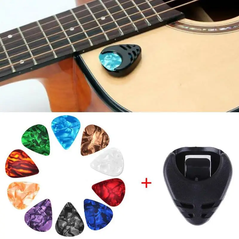 10pcs Guitar Picks with Pick Holder Portable Finger Picks 0.46mm Bass Picks Acoustic Music Picks Plectrum for Guitar Accessories