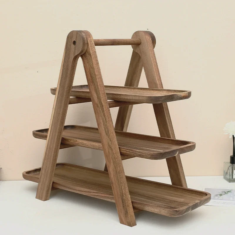 Multi-layer Wood Display Rack for Dinner Plates and Snacks Decorative Trays, Kitchen Storage & Organization,Fruit Dish Plate 3