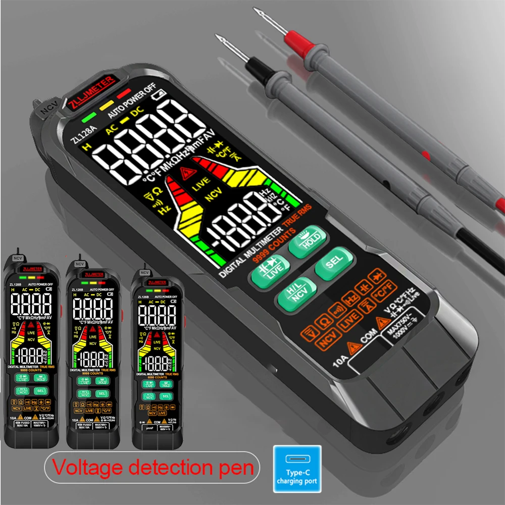 Multimetro Digitale Professionale Intelligente Carica Usb Tensione Di Corrente Ac Dc Gamma Automatica Vero Rms Temp Capacition Tester Multimetro