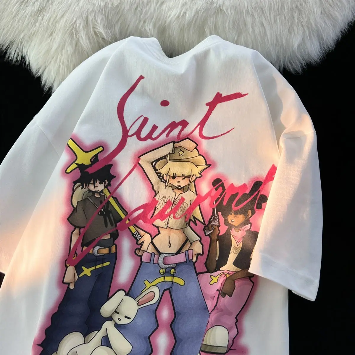 

New American Retro Pure Cotton Short Sleeved Men and Women Instagram Versatile High Value Printed Loose Couple T-shirt Y2k Top