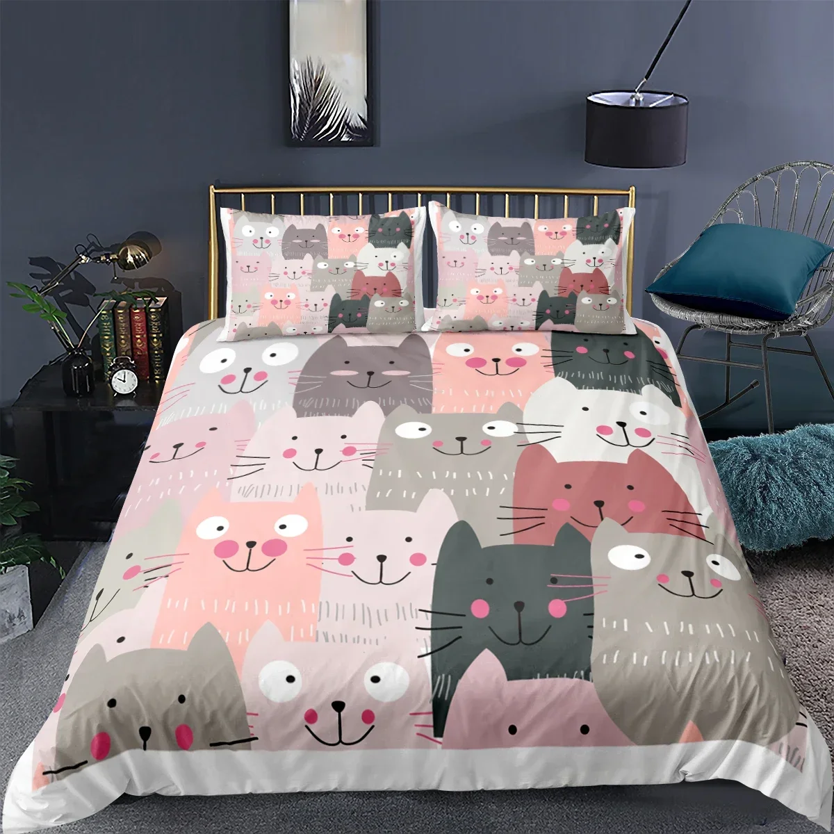 Cartoon Cat Duvet Cover Set Cartoon Animal Print Bedding Set With Pillowcase 2/3pcs Comforter Cover For Bedroom Decor 6