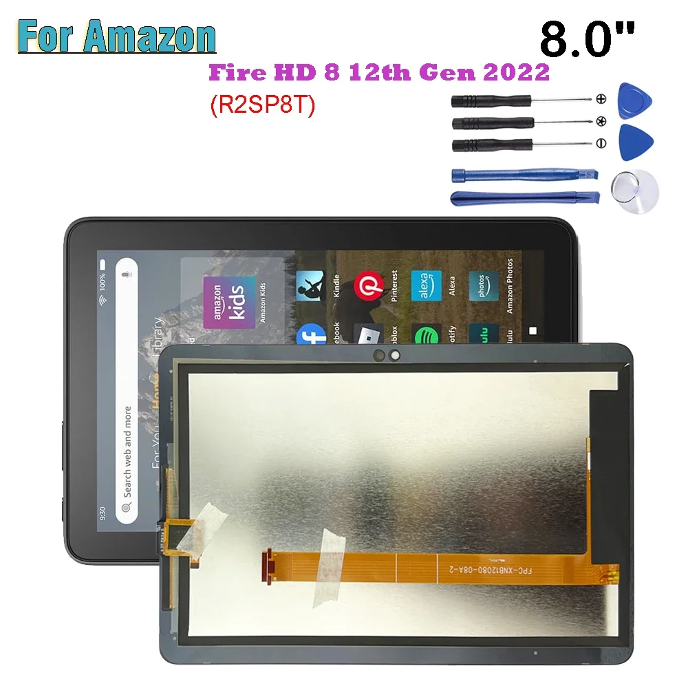 

8.0" AAA+ For Amazon Fire HD 8 2022 12th Gen 8.0" R2SP8T LCD Display Touch Screen Digitizer Glass Assembly Repair Parts