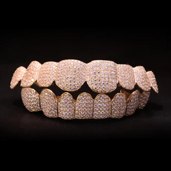 Custom Lab Grown Diamond HPHT Grillz 8 Top And 8 Bottom Hip Hop 14k Yellow Gold Grillz Hip Hop Jewely(Sent Teeth Mold To Us)