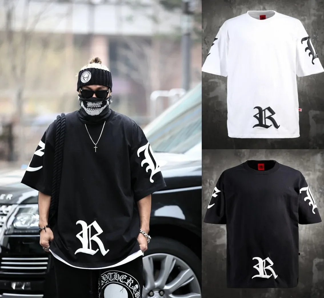 

2023 New Summer Men's T-shirt Half Sleeve Loose Tee Hip Hop Punk Clothing Street Casual Fashion Cotton Shirt