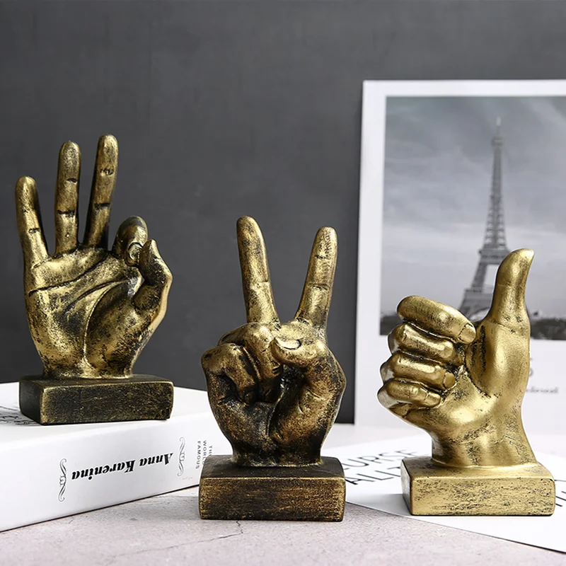 

Hand Figurine Finger Sculpture Retro Ornament Home Decoration Accessories Desktop Resin Gesture Statue Living Room Decoration