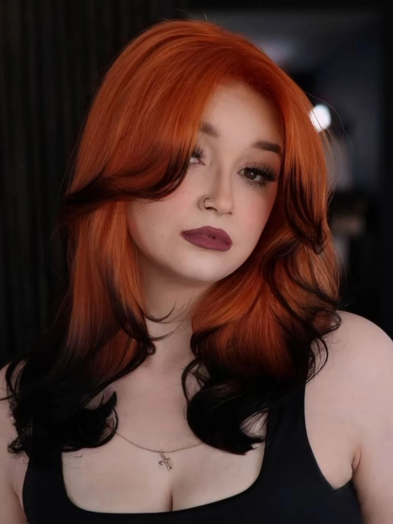 Synthetic Red Brown Black Ombre Wig for Women Cosplay