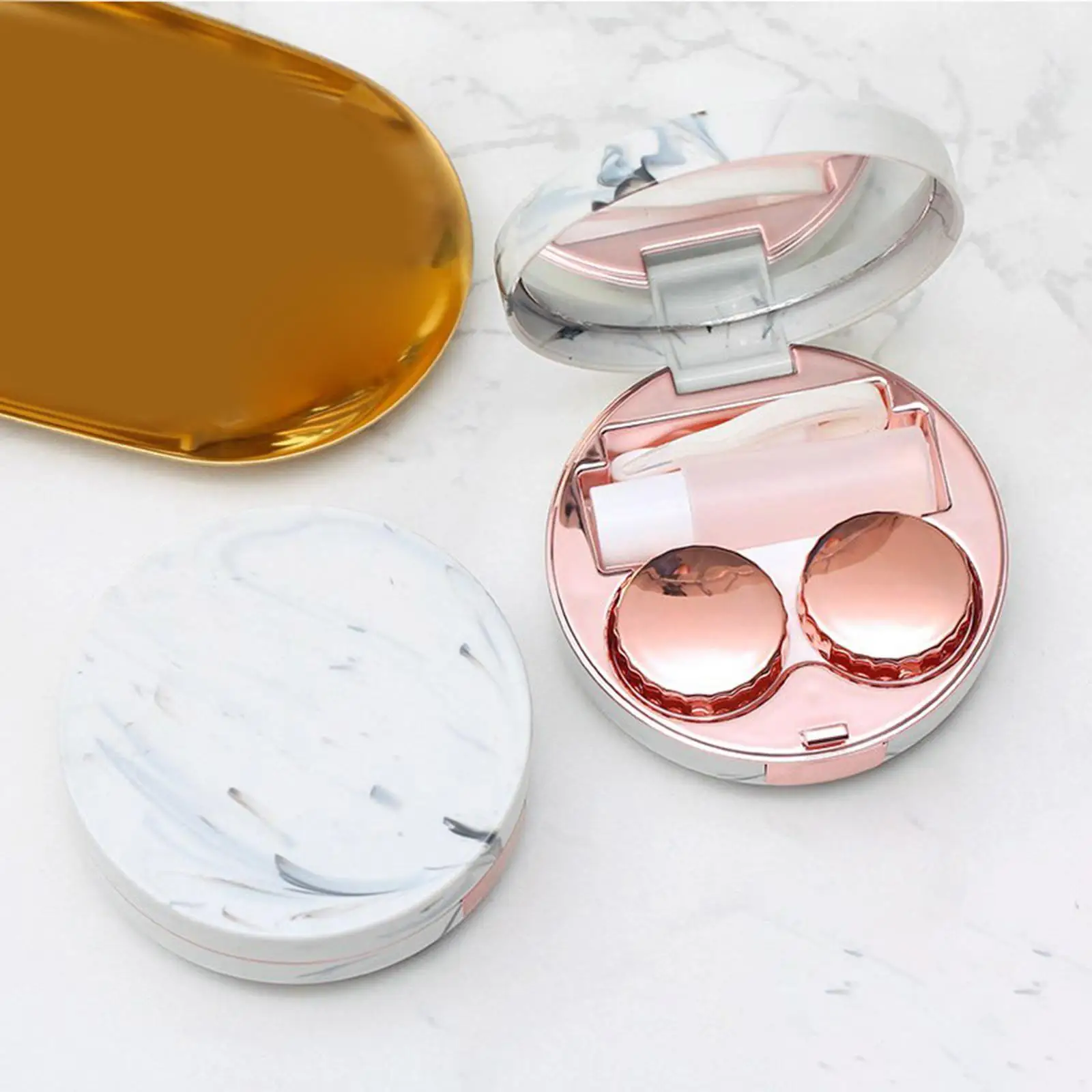 2-4pack contact Lens case Lens Care Durable with Mirror Tweezers Rose Gold 