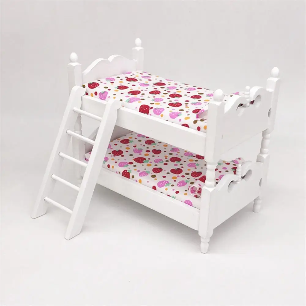 1/12 Dollhouse Double Layer Wooden Bed Miniature Doll House Decoration