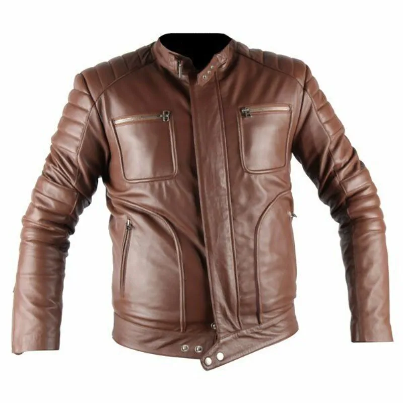 Brown Leather Jacket Men's  Café Racer Real Lambskin Leather Jacket Fashion Trends