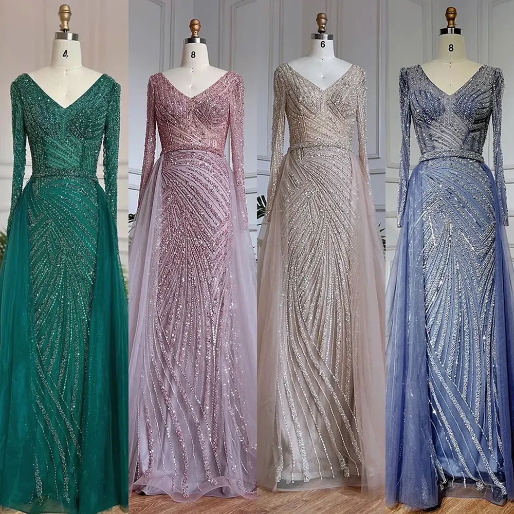 S1106b9eda52a49979d68831fa9de85eaC Dubai Mermaid Beaded Luxury Blue Muslim Evening Dresses Gowns with Detachable Skirt for Women Party Mallzona