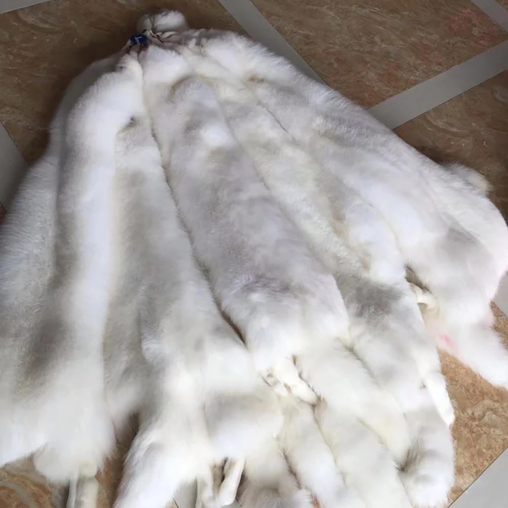 Real White Fox Fur Dense Winter Leather Hides Natural Tanned Pelts For