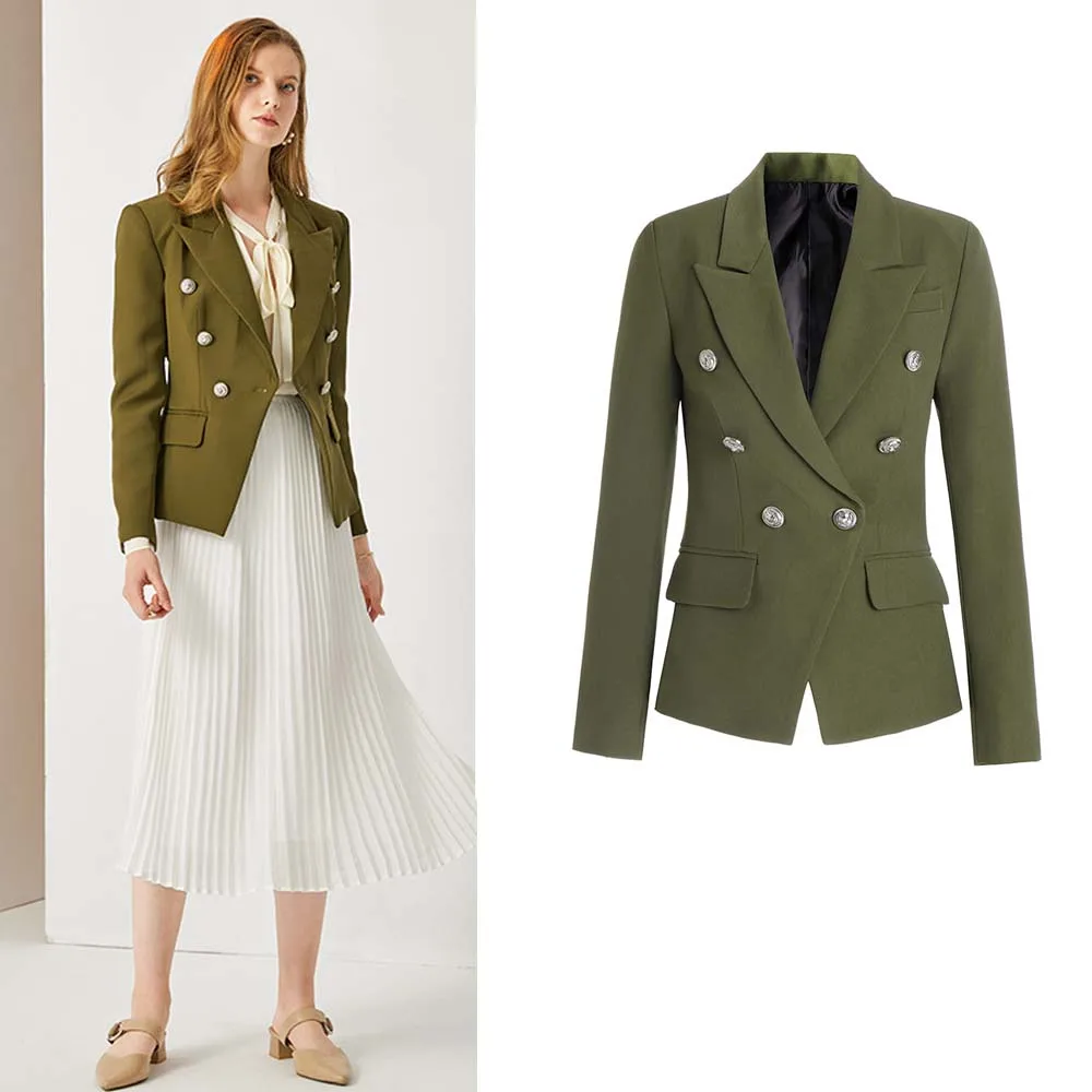 

2022 Spring And Autumn New Fashion European And American Style Suit Leader Green Slim White Temperament Women's Suit Top Coat