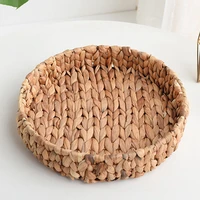 Rattan Wicker Basket Handwoven Fruit Tea Snack Bread Basket Cosmetic Round Storage Box Water Hyacinth Tray Jewelry Dish 4