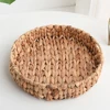 Rattan Wicker Basket Handwoven Fruit Tea Snack Bread Basket Cosmetic Round Storage Box Water Hyacinth Tray Jewelry Dish 4