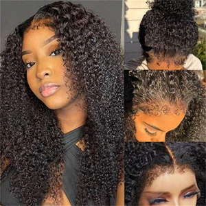 180% Density 4C Kinky Curly Edges Hairline Water Wave 13X6 360 Lace Front Wigs Transparent Lace Frontal Wigs Glueless Frontal Wi