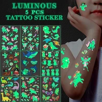 Luminous Tattoo Stickers Temporary Colorful Animal Mermaid Dinosaur Unicorn Space Cute Tattoo Stickers Children's Body 5pcs/Set 1