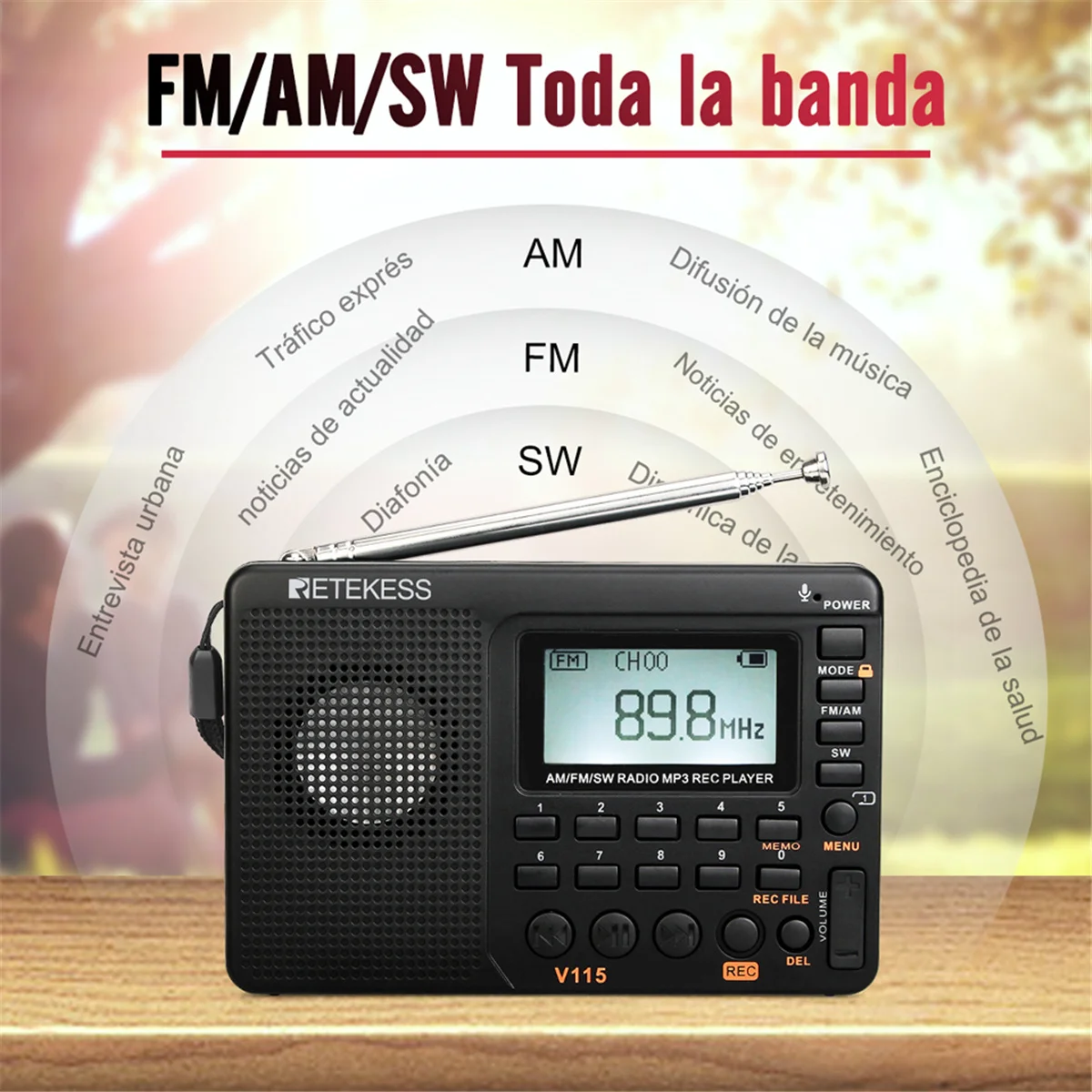 Cuyo lila Suburbio RETEKESS V115 Radio AM FM SW Radio de bolsillo onda corta FM altavoz  soporte TF tarjeta USB grabador tiempo de sueño - AliExpress Productos  electrónicos