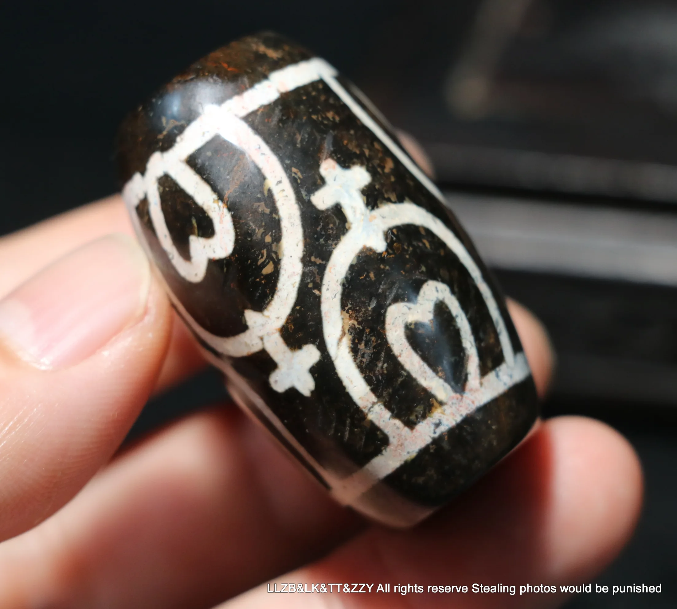 Energy Tibetan Old Agate Treasure Bottle Large Drum Shape dZi Bead For Display Timestown UPD210825A2